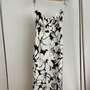 SILKY ZARA BLACK & WHITE FLORAL TIE BACK STRAPPY SUMMER DRESS